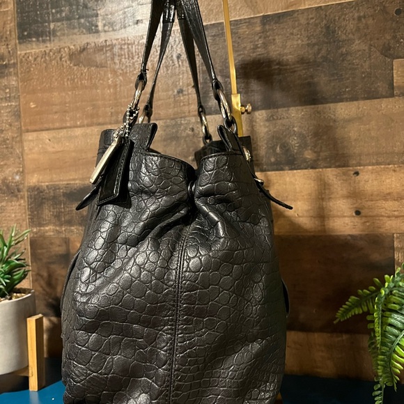 Coach Crocodile Embossed Black Leather Shoulder Bag Y2K - Picture 3 of 10